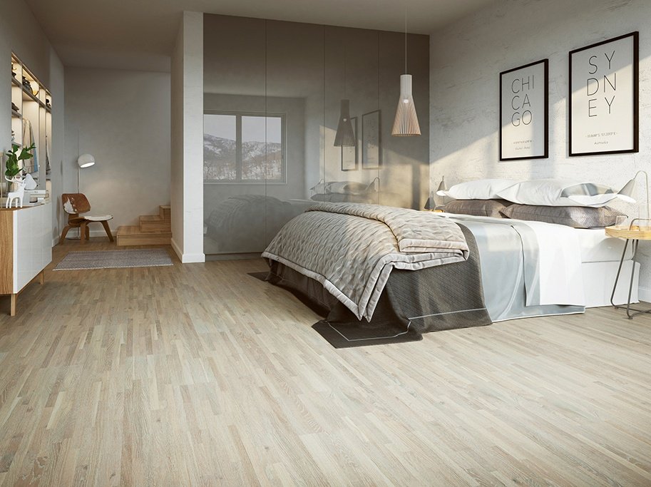 6-stavs Design Parket - Eg Standard med hvid matlak - Bredde 180 mm