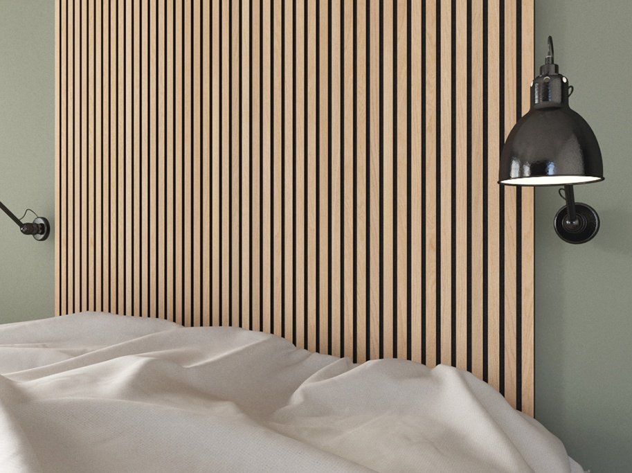 Akustikpanel - Ljus Obehandlad Ek m. svart bakgrund - 60 x 240 cm