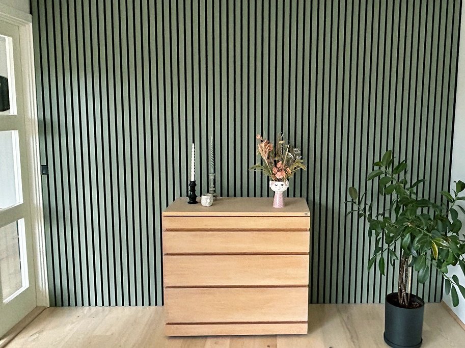 Akustikpanel - Olivengrn m. sort baggrund - 60 x 240 cm