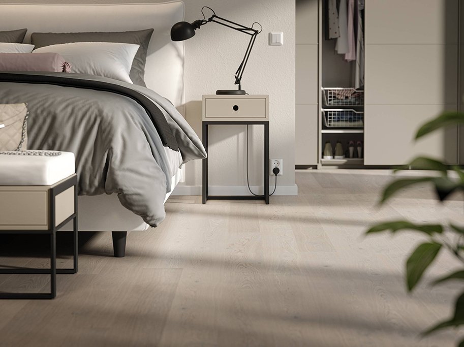 Bjelin Plankegulv - Woodura Eg DALEN 3.0 S med Powder White pro matlak - Bredde 151 mm