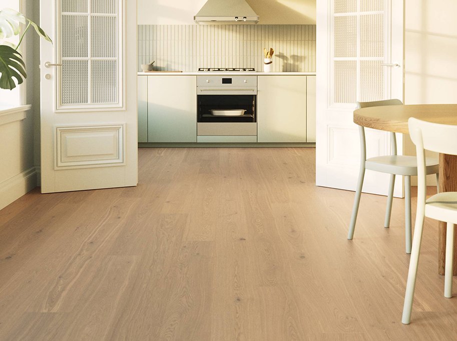 Bjelin Plankegulv - Woodura Eg HASSLARP 3.0 L med Misty White pro matlak - Bredde 180 mm