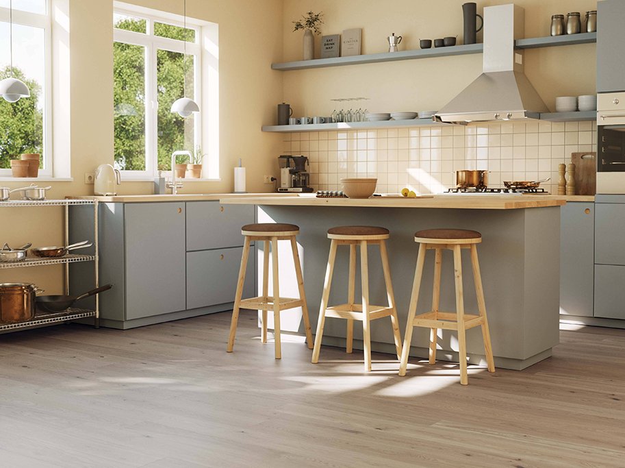 Bjelin Plankegulv - Woodura Eg STENINGE 3.0 M med Misty White pro matlak - Bredde 151 mm