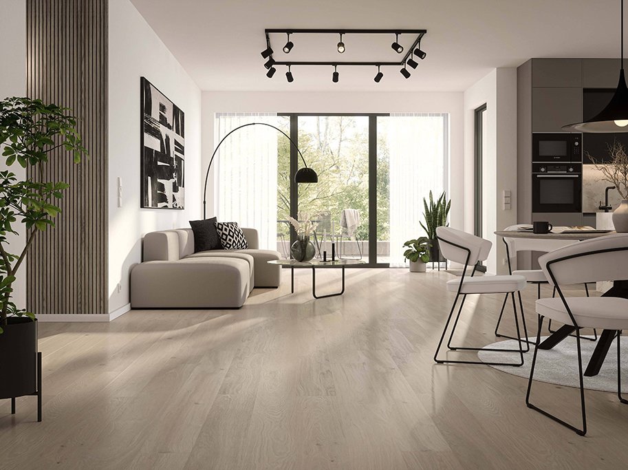 Bjelin Plankegulv - Woodura b�rstet Eg VIARP 3.0 L med Powder White matlak - Bredde 180 mm