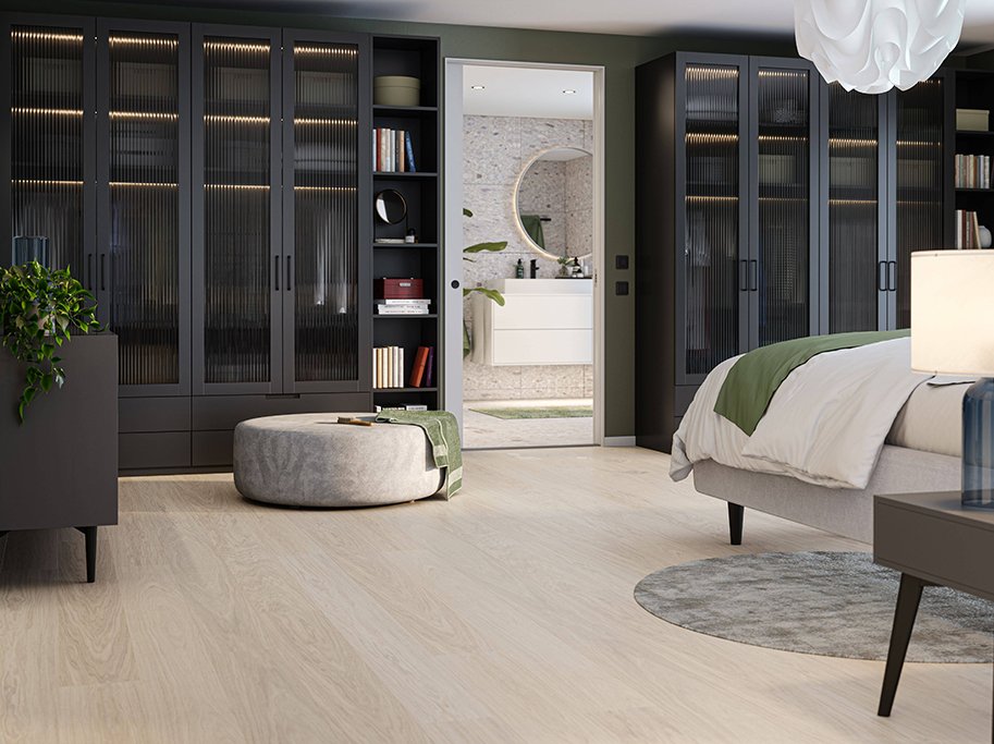 Bjelin Plankegulv - Woodura Eg VISTORP 3.0 L med Powder White pro matlak - Bredde 180 mm