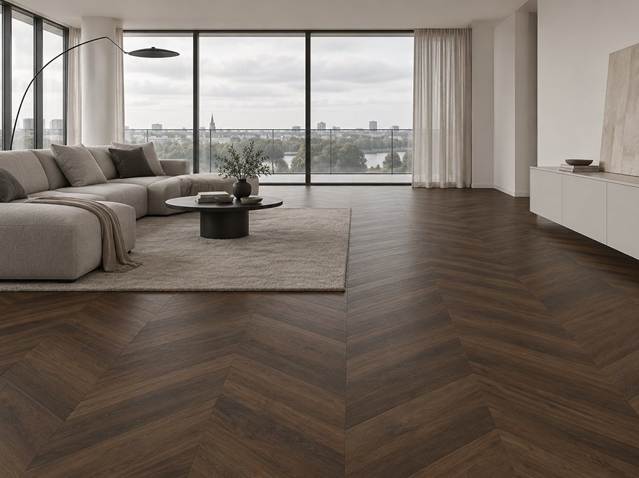 Chevron - Borstad R�kt Ek Design med klar olja - Bredd 90 mm