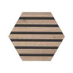 Designpanel - Obehandlad Amerikansk Valnt m. svart bakgrund - Hexagon