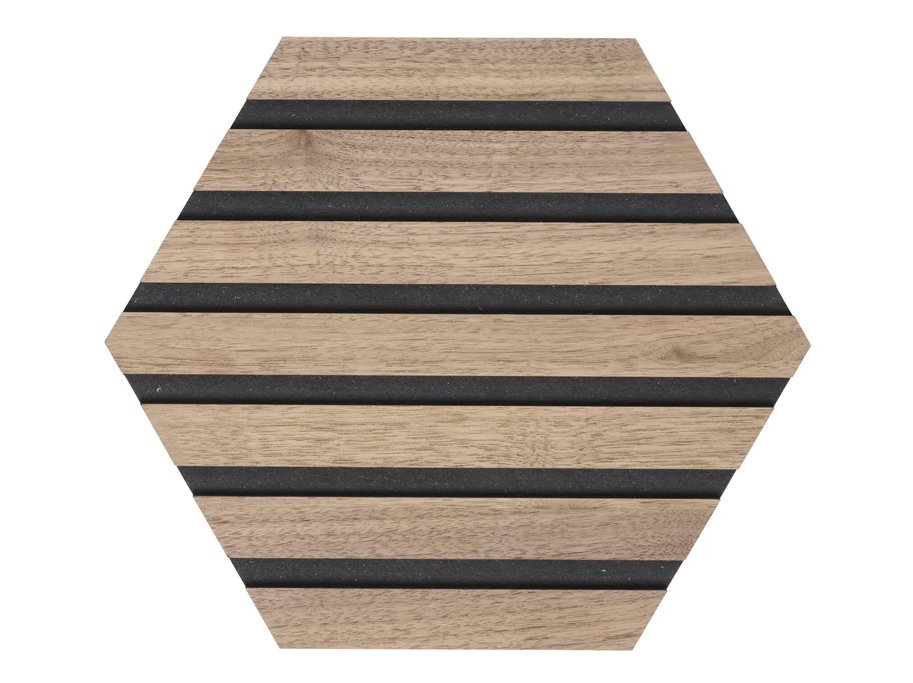 Designpanel - Obehandlad Amerikansk Valnt m. svart bakgrund - Hexagon