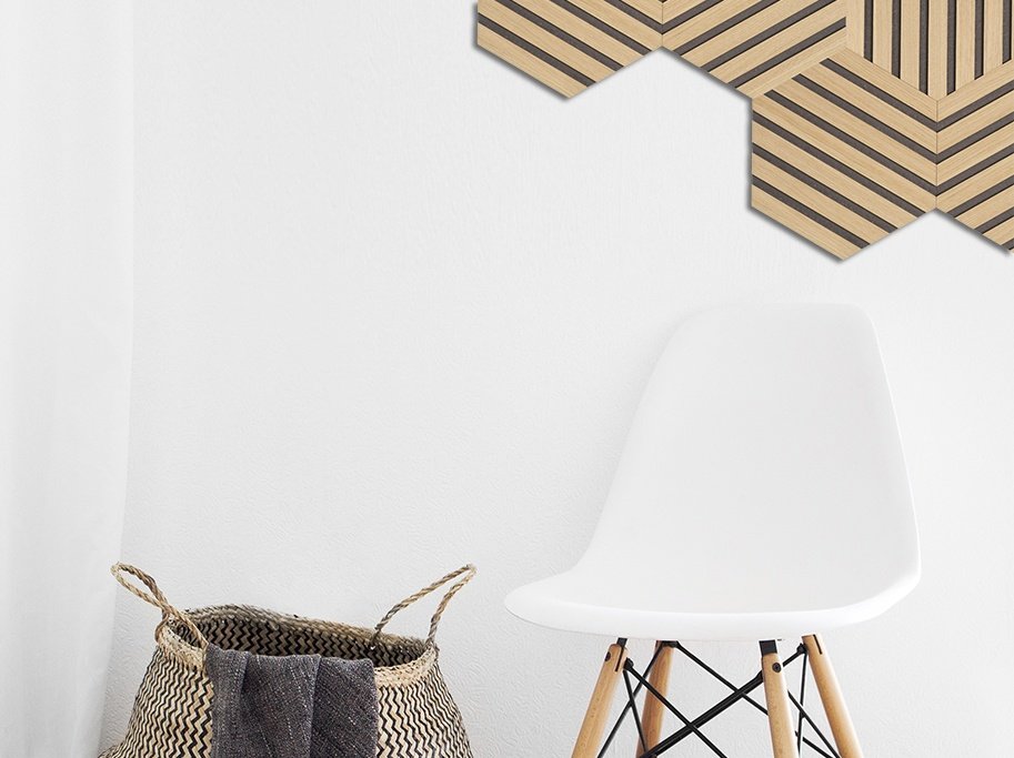 Design panel - Ubehandlet Eg m. sort baggrund - Hexagon 3 stk.