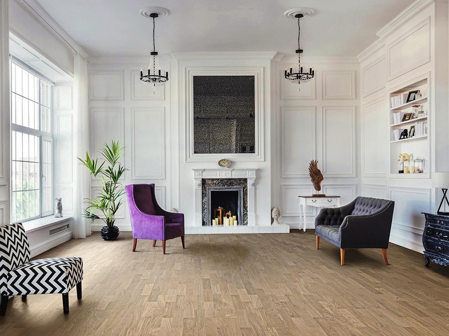 HARO Stavparket - Brstet Eg Trend med lysehvid naturaDur lak - Bredde 70 mm