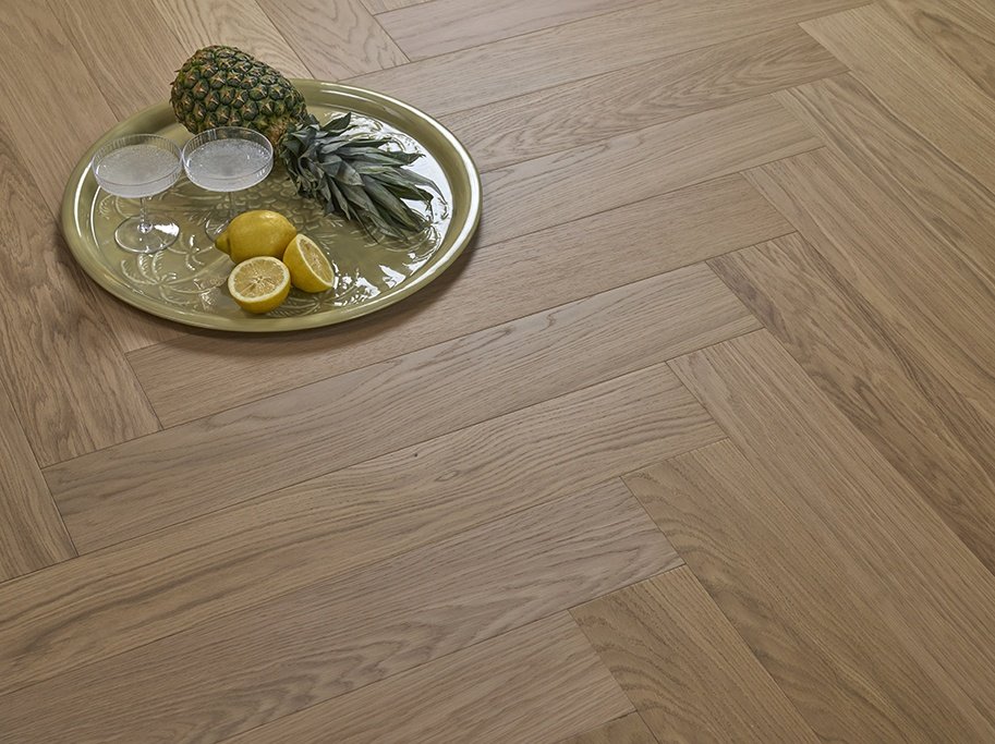 Stavparket med kliksystem - Eg Prime Hvid med hvid matlak - Bredde 135 mm