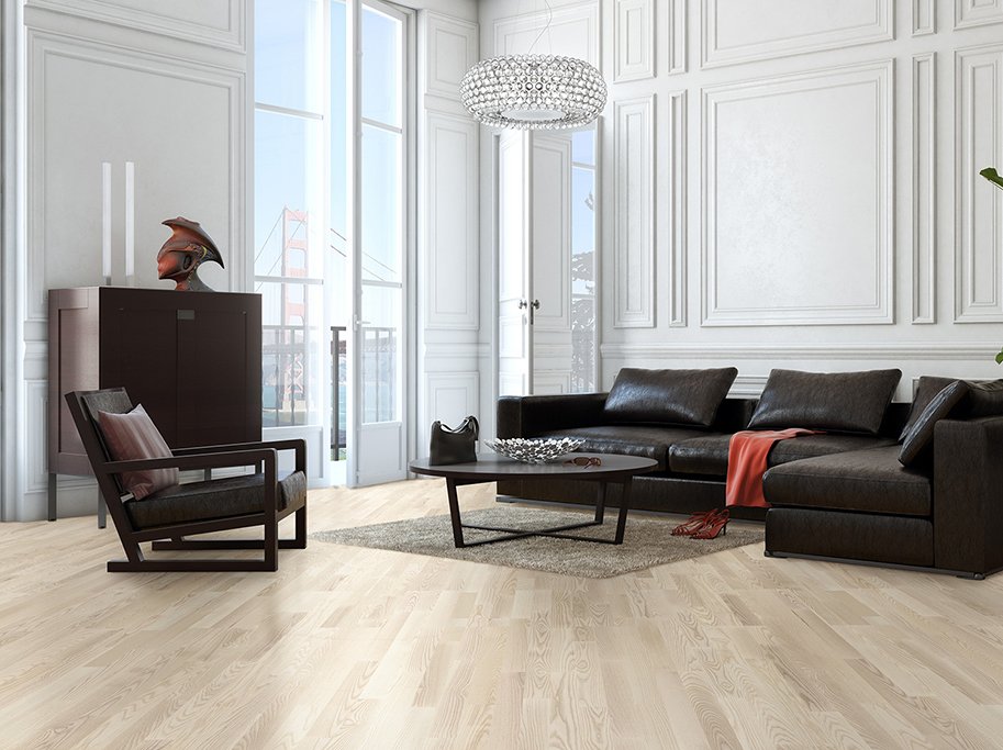 Parketgulv 3-stav - Ask Moonlight Select med hvid matlak - Bredde 207 mm