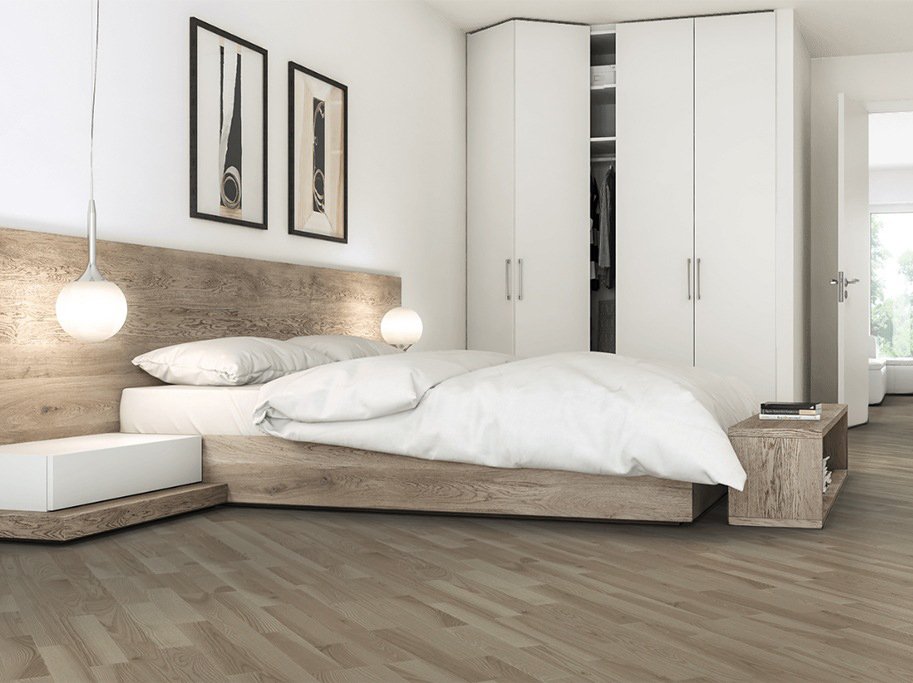 Parketgulv 3-stav - Ask Natur med hvid matlak - Bredde 207 mm