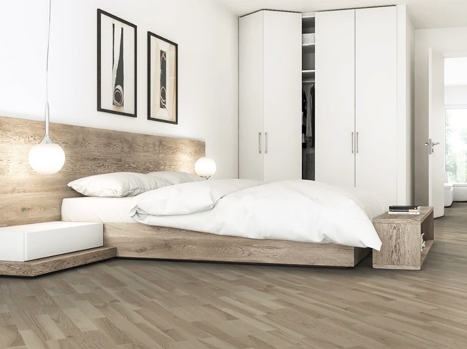 Parketgulv 3-stav - Ask Natur med hvid matlak - Bredde 207 mm