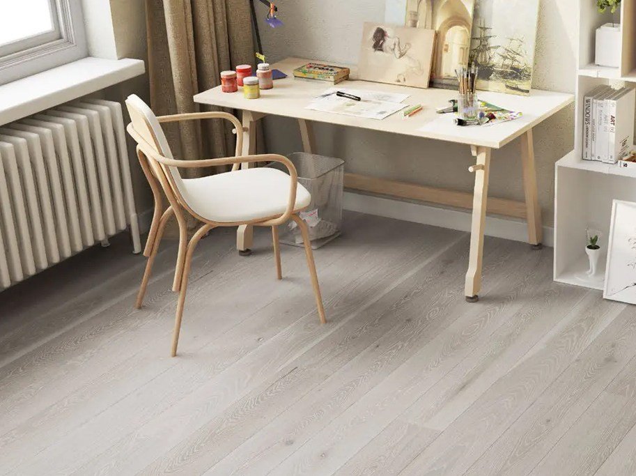 Plankegulv - Brstet Eg Cardamomo med grhvid matlak - Bredde 180 mm