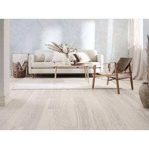 Slotsplank - Brstet Ask Accent med hvid matlak - Bredde 190 mm