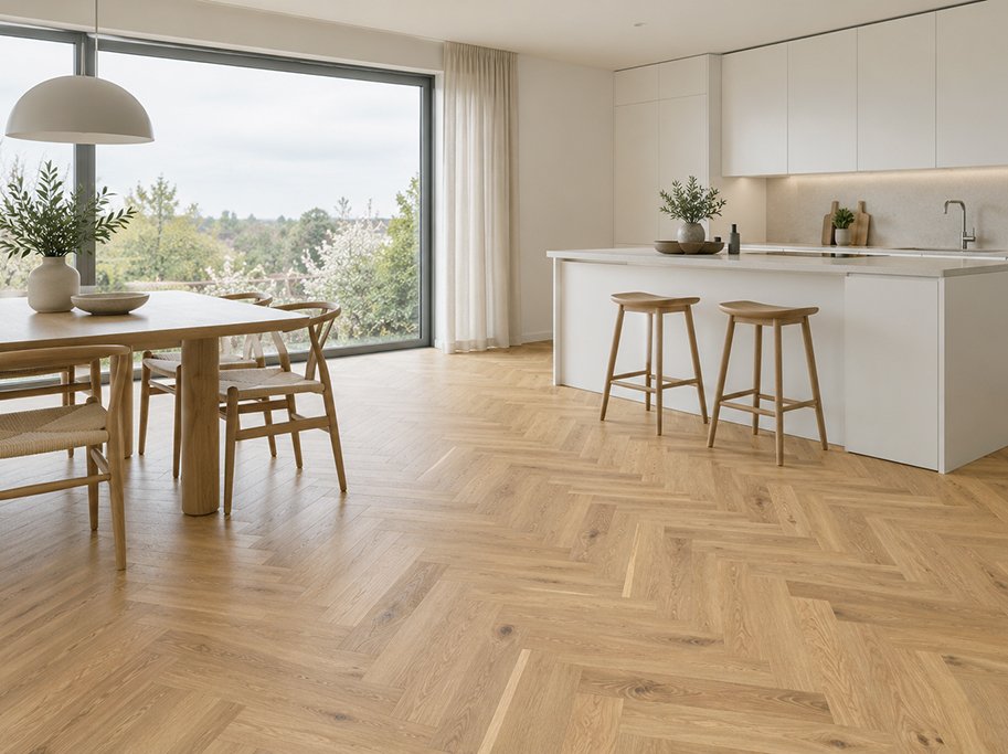 Stavparket - Eg Struktur/Ambiente med klar matlak - 500 x 70 x 9,5 mm - 4 mm slidlag