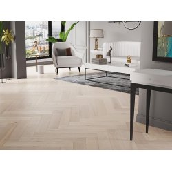 Sildeben med kliksystem - Brstet Eg Family med hvid lak - Bredde 130 mm