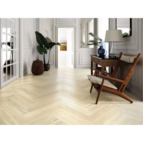 Sildeben med kliksystem - Brstet Eg Family med hvid matlak - Bredde 130 mm