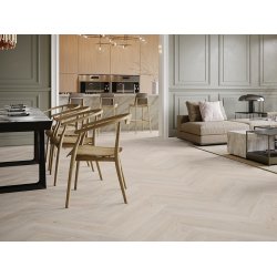 Stavparket med kliksystem - Brstet Eg Natur med cremehvid lak - Bredde 130 mm