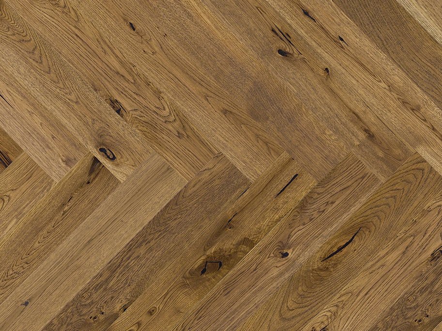 Stavparket med kliksystem - Brstet Mrk Eg Rustik med matlak - Bredde 130 mm