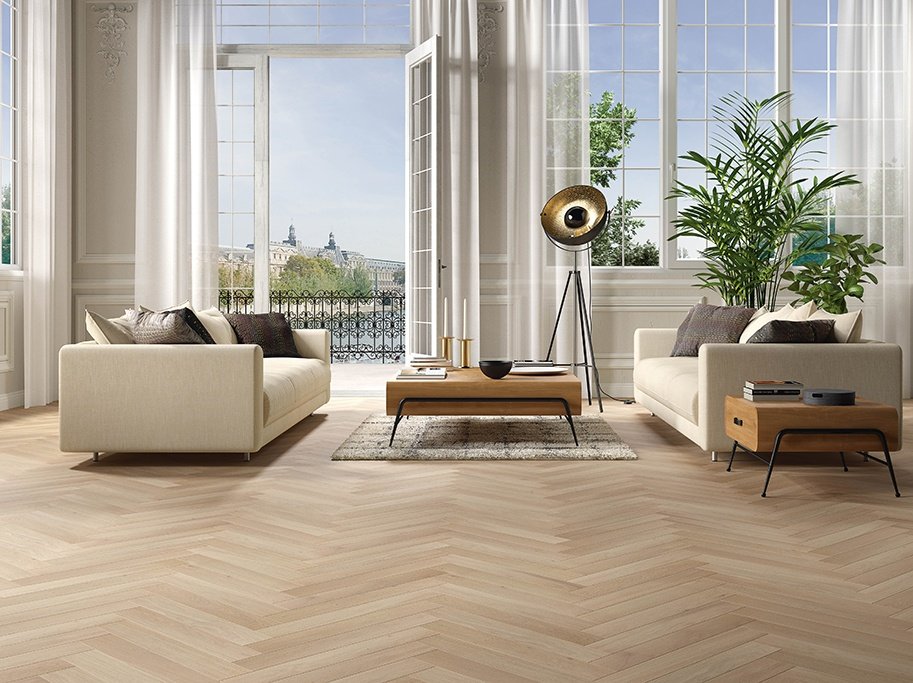Sildeben med kliksystem - Whitened Oak Original med hvid matlak - Bredde 90 mm 