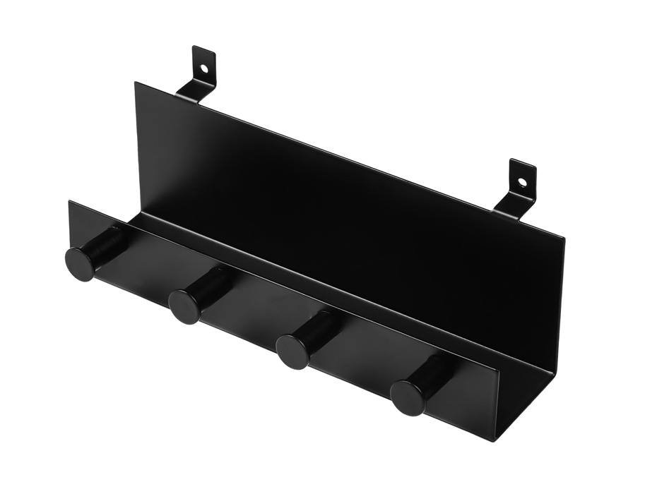 Sort hylde med 4 knager