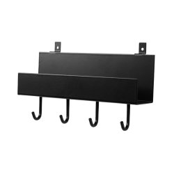 Svart hylla med 4 krokar