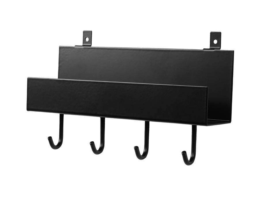 Svart hylla med 4 krokar