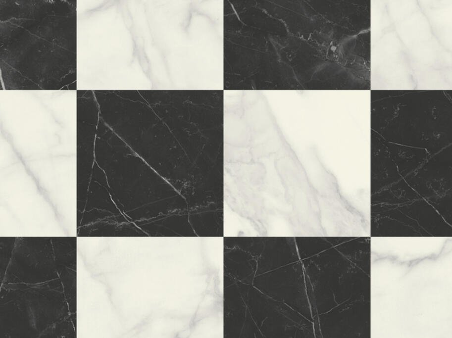 Vinyl - Sorte &amp; Hvide Marmor Fliser 