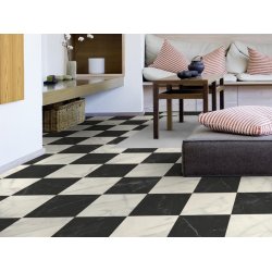 Vinyl - Sorte &amp; Hvide Marmor Fliser 