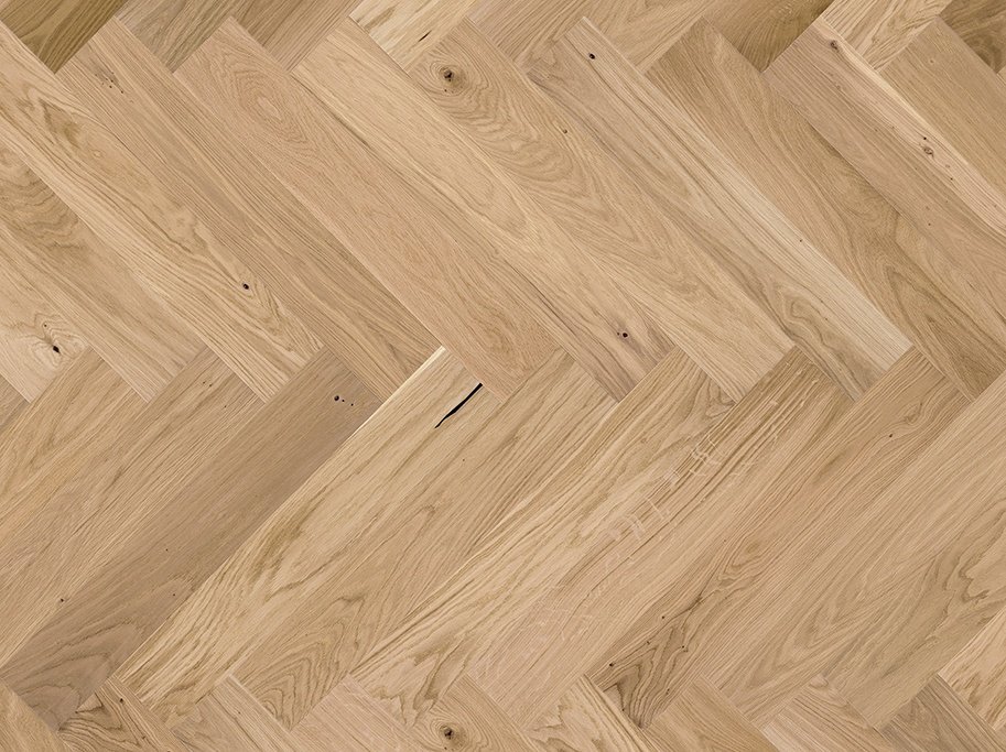 Stavparket med kliksystem - Eg Family med cremefarvet matlak - Bredde 130 mm