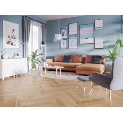 Stavparket med kliksystem - Eg Family med cremefarvet matlak - Bredde 130 mm