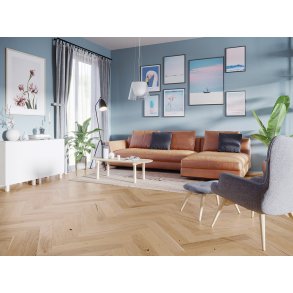 Stavparket med kliksystem - Eg Family med cremefarvet matlak - Bredde 130 mm