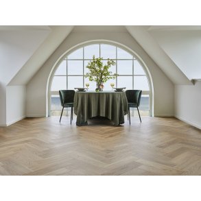 Stavparket med kliksystem - Eg Charlottenlund Hvid med hvid ultramat lak - Bredde 145 mm