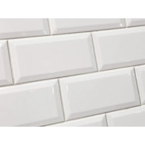 V�gflise - Blank hvid med facet - 10 x 20 cm 